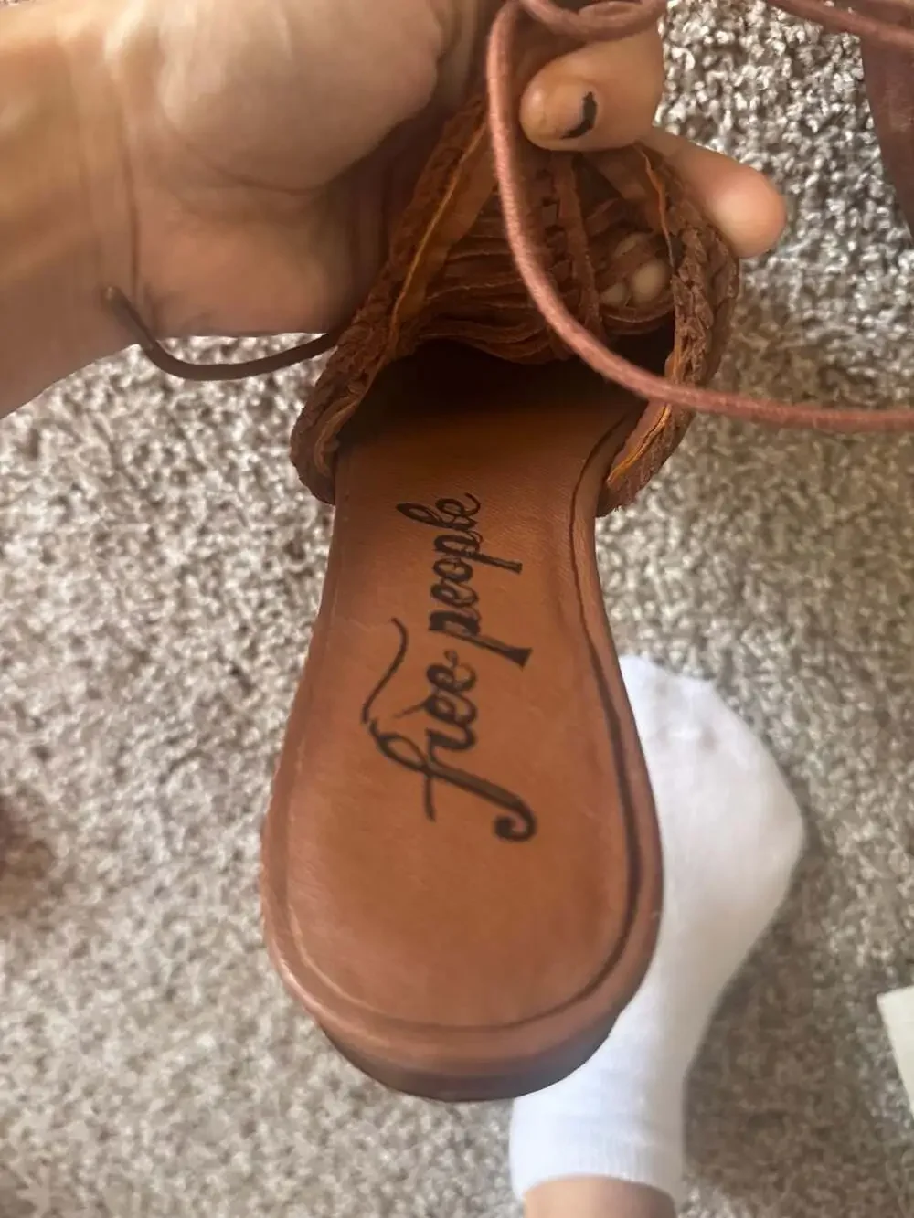 Free People Dana Pointed Toe Woven Leather Flat Mules Cedar Brown Size 36